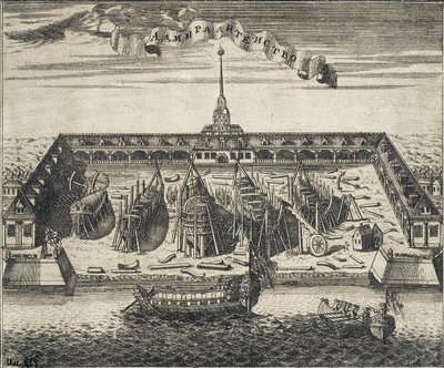 Vista do Estaleiro do Almirantado em São Petersburgo, 1717 de Alexei Ivanovich Rostovtsev