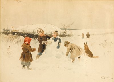 Fazendo um boneco de neve, 1891. de Alexei Stepanovich Stepanov