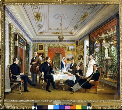 A mesa de chá. Pintura de Voloskov Alexei Yakovlevich (1822 - 1882) de Alexei Yakovlevich Voloskov