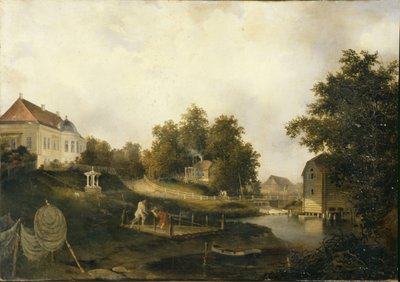 Vista na propriedade rural modesta de Rezvois, Marienhof, perto de Petersburgo, 1846 de Alexei Yakovlevich Voloskov