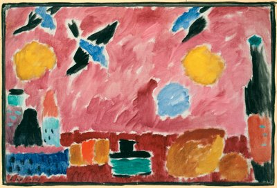 Com papel de parede com padrão de andorinha vermelha - Pintura de Alexei von Javlensky (1864-1941), óleo a bordo de Alexej von Jawlensky