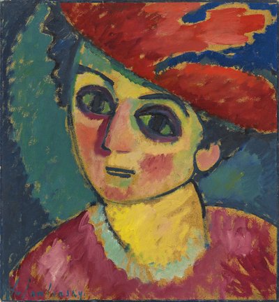 Red Hat, pintura de Alexej von Jawlensky, óleo sobre papelão, 1912 - Red Hat - Javlensky, Alexei, von de Alexej von Jawlensky