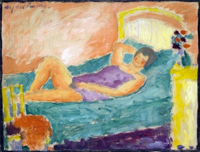 La fille allongee (A Menina Mentirosa). Oeuvre de Alexei von Javlensky (Alexi von Jawlensky, Alexei von Javlensky) (1864-1941). huile sur carton de Alexej von Jawlensky