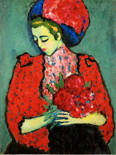 Rapariga com peónias (óleo sobre tela) de Alexej von Jawlensky