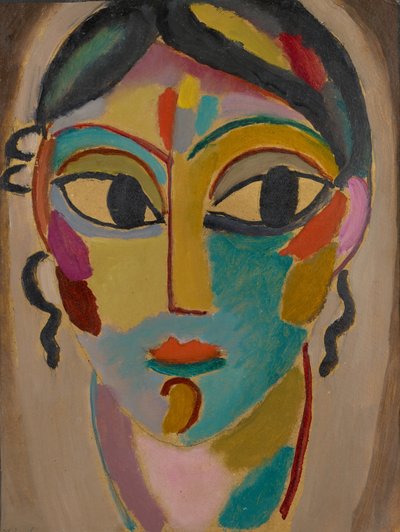 Cabeça mística: Cabeça de uma menina, 1918 (óleo no cartão) de Alexej von Jawlensky
