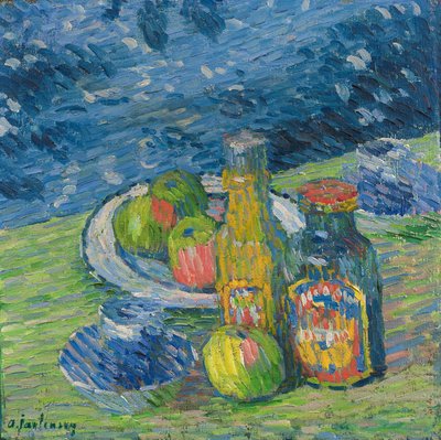Natureza morta com garrafas e frutas de Alexej von Jawlensky