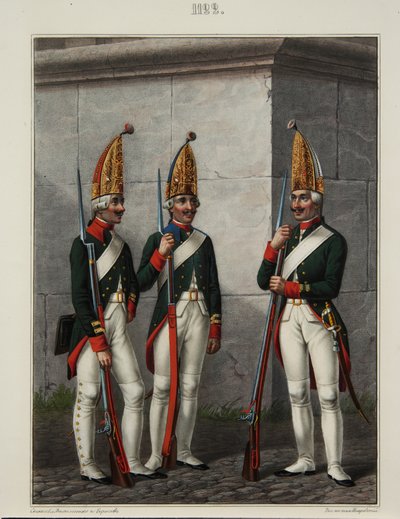 Granadeiros do Regimento Preobrazhensky, Semenovsky e Izmailovsky em 1796-1797, década de 1840 de Alexey Gavrilovich Petrovsky