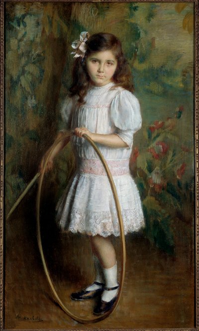 Filha do Artista no Arco Pintura de Alexis Axilette (1860-1931) 1909 Angers, musee des Beaux Arts - Filha do artista com um arco. Pintura de Alexis Axilette (1860-1931) de Alexis Axilette