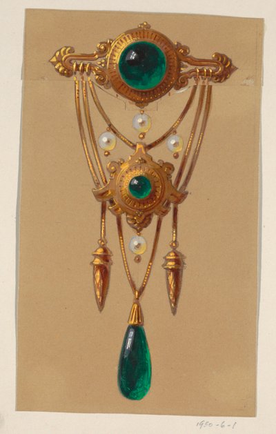 Design para um broche de gema de ouro e cabochão de Alexis Falize