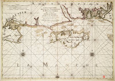 Carta da costa inglesa, da ilha de Wight e do porto de Portsmouth de Alexis Hubert Jaillot