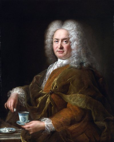 Retrato de um cavalheiro segurando uma xícara de chocolate - Quadro de Alexis Simon Belle de Alexis Simon Belle