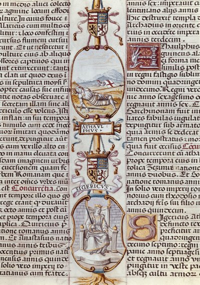 Representação dos reis visigodos Athaulf e Sigeric, da "Genealogia dos Reis da Espanha" de Alonso de Cartagena de Alfonso de Cartagena