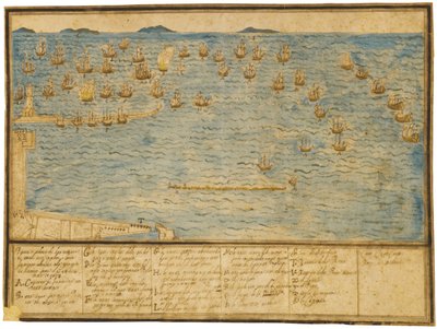 Uma representação topográfica da Batalha de Legorne, c.1653 de Alfonso the Younger Parigi