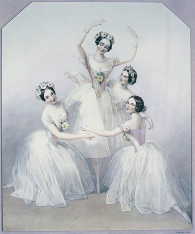 Pas de Quatre com as bailarinas Carlotta Grisi, Marie Taglioni, Lucile Grahn e Fanny Cerito de Alfred-Edward Chalon