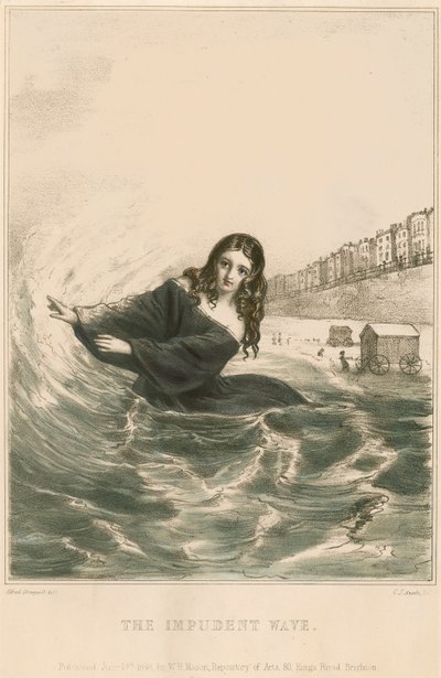 A Onda Impudente (gravura a cores) de Alfred (after) Crowquill