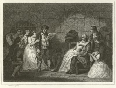 Chamada dos condenados (gravura) de Alfred (after) Johannot