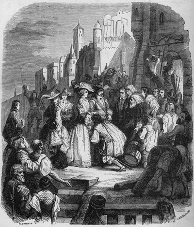 Mademoiselle de Montpensier entrou em Orleans no dia 27 de Março de 1652, durante a Fronde. Gravura depois do quadro de Alfred Johannot (1800-1837). de Alfred (after) Johannot