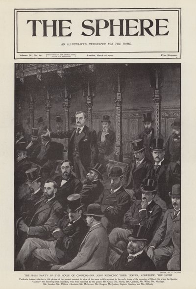 O deputado irlandês John Redmond dirige-se à Câmara dos Comuns (litho) de Alfred (after) Pearse