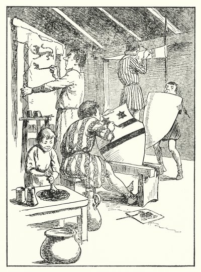 Merrie England: Pintura de escudos e sobretudos (litografia) de Alfred (after) Pearse