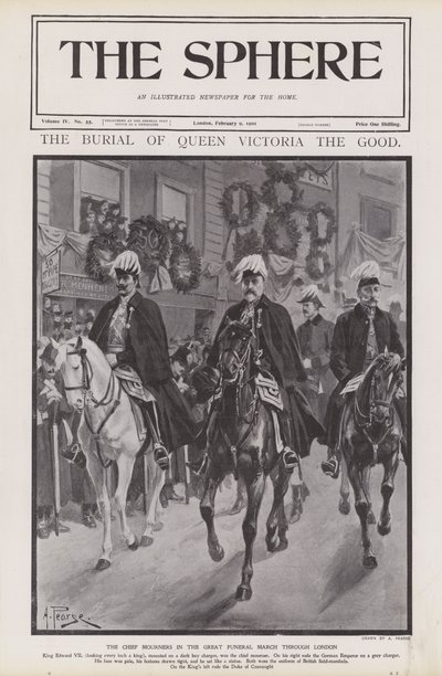 Os chefes de luto na procissão fúnebre da Rainha Vitória por Londres (litho) de Alfred (after) Pearse