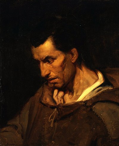 Um louco com delírios de peidade vestido de frade (óleo sobre tela) de Alfred (attr. to) Dehodencq
