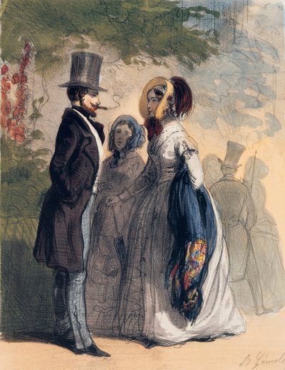 Visitante regular dos Jardins Ranelagh, de &39;Les Femmes de Paris&39;, 1841-42 (cor litho) de Alfred Andre Geniole