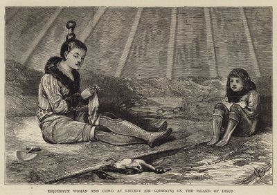 Mulher e criança de Esquimaux em Lievely (ou Godhavn) na ilha do disco de Alfred Chantrey Corbould