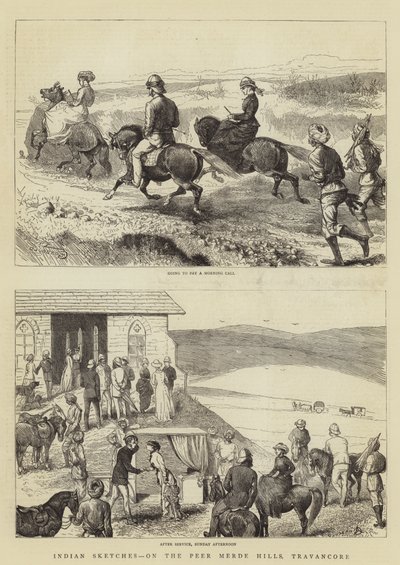 Esboços indianos, nas colinas de Merde, Travancore de Alfred Chantrey Corbould
