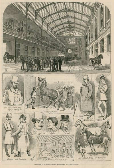 Esboços no repositório do cavalo de Aldridge, Lane de St. Martin, Londres de Alfred Chantrey Corbould