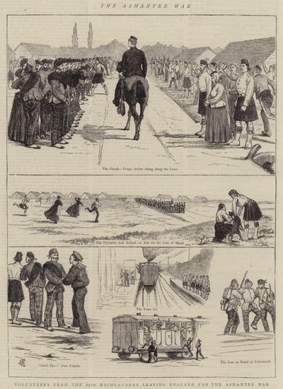 A Guerra de Ashantee, Voluntários dos 79 Highlanders deixando a Inglaterra para a Guerra de Ashantee de Alfred Chantrey Corbould