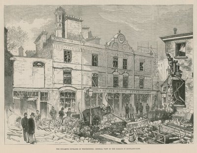 A indignação da dinamite em Westminster; Visão geral do dano na Scotland Yard de Alfred Chantrey Corbould
