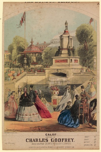Galop. Mostrando o jardim da Royal Horticultural Society criado para coincidir com a Exposição de 1862 de Alfred Concanen