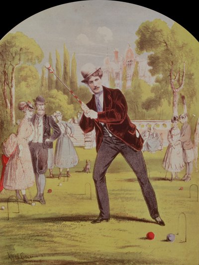 Capa de partituras de Croquet: Tempo Schottische de Lawreen and Davis, 1870 cor litho de Alfred Concanen
