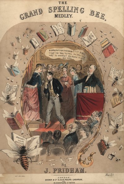 The Grand Spelling Bee Medley, capa de partitura (cor litho) de Alfred Concanen