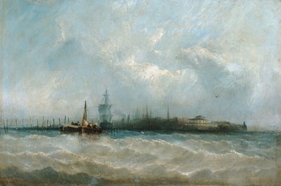 Nova York do porto mostrando a bateria e o jardim do castelo, 1858. de Alfred Copestick