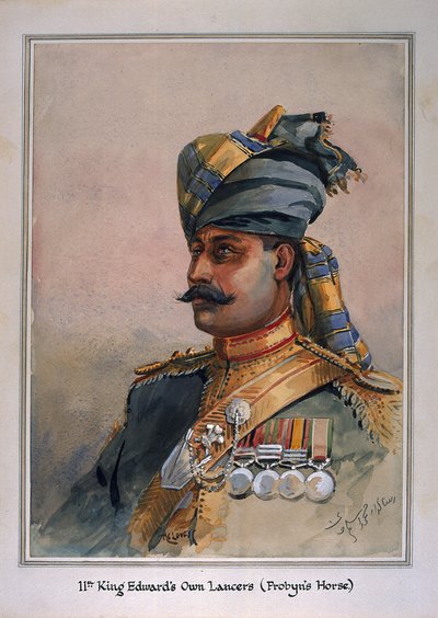 Retrato de cabeça e ombros de Risaldar, Durrani, ilustração para &39;Exércitos da Índia&39;, pelo major GF Macmunn, publicado em 1911, 1908 de Alfred Crowdy Lovett