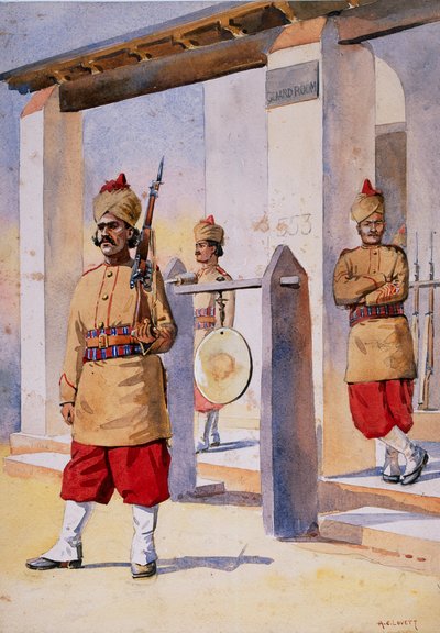 Soldados da 124ª Infantaria Baluchistan da Duquesa de Connaught, ilustrada por &39;Exércitos da Índia&39; pelo Major GF MacMunn, publicada em 1911, 1908 de Alfred Crowdy Lovett