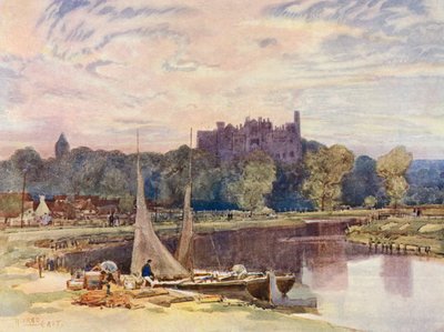 Castelo de Arundel, a partir do rio Arun (litografia a cores) de Alfred East