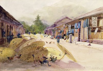 Secagem de Guarda-chuvas depois de uma tempestade, c.1889 (aguarela sobre papel) de Alfred East