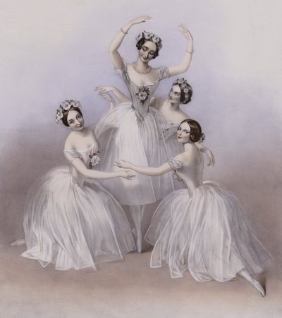O Celebrated Pas De Quatre composto por Jules Perrot, como dançou no Her Majestys Theatre de Alfred Edward (after) Chalon