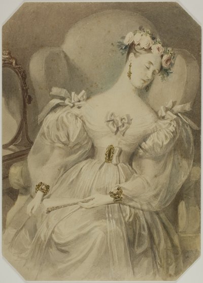 Mulher em vestido de noite dormindo na poltrona de Alfred Edward Chalon