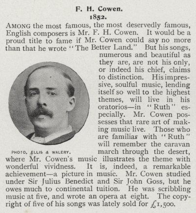 Frederic Hymen Cowen, pianista, maestro e compositor britânico (foto a p/b) de Alfred Ellis and Walery