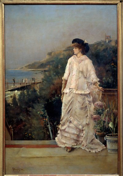 Retrato de uma Mulher num Terraço à beira-mar Pintura de Alfred Stevens (1823-1906) 1882 Sol. 1,1x0,66 m Paris, musee d