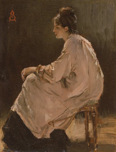 Rapariga sentada (óleo sobre tábua) de Alfred Emile Stevens