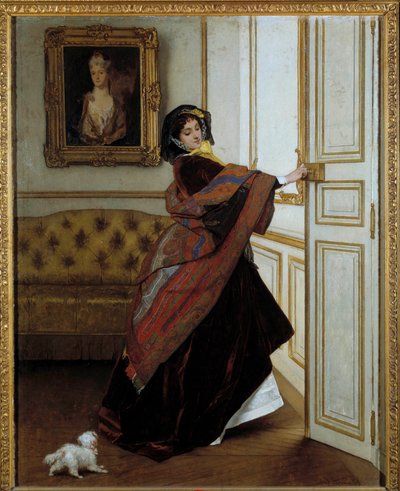 The Lady with the Little Dog Painting de Alfred Stevens (1823-1906) 1859. Óleo sobre tela. Dim: 61,6x48,9cm. Colecção privada de Alfred Emile Stevens