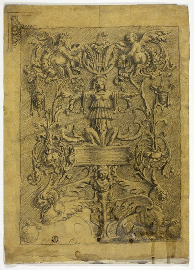 Desenho decorativo com putti e grifos de Alfred George Stevens