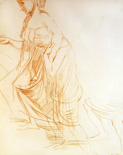 Estudo de duas figuras, uma de pé e outra de joelhos, c.1850 (giz vermelho sobre papel) (ver 366413 para verso) de Alfred George Stevens