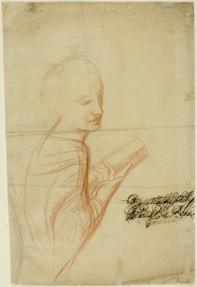 Mulher com livro (frente); esboços de figuras masculinas (verso) de Alfred George Stevens
