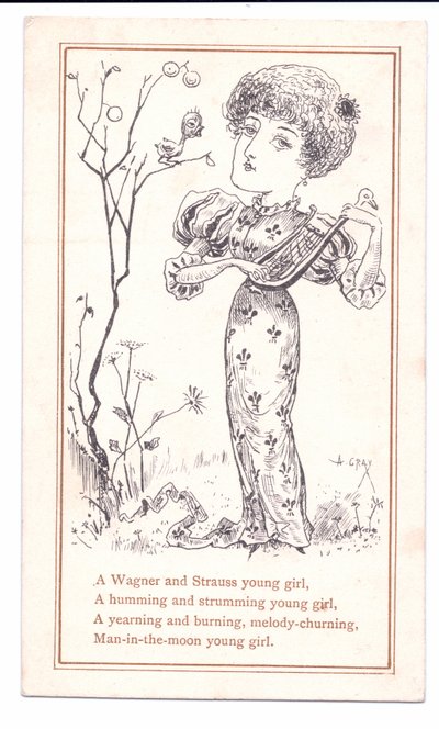 Victorian cartão de um estético tocando um alaúde, c.1881 (monocromático) de Alfred Gray