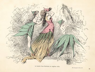 Caricatura de um quarto de dormir de mulher parisiense no século XX. de Alfred Grevin